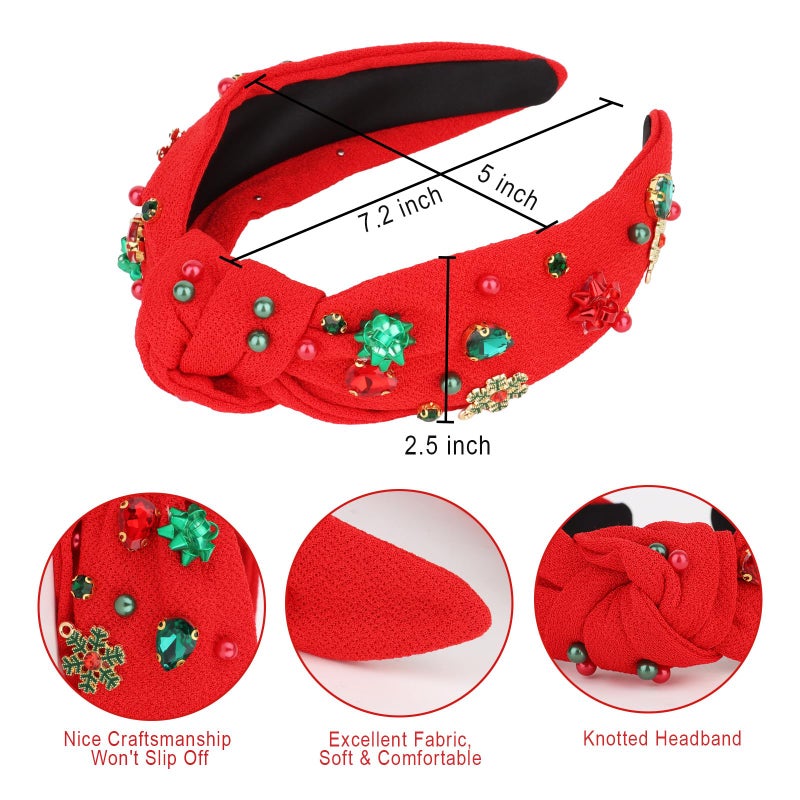 CAVETEE Red Christmas Headband for Women, Wide Top Knot Rhinestone Holiday Headband Christmas Hair Accessories for Women and Girls Festive Gifts - Image 3